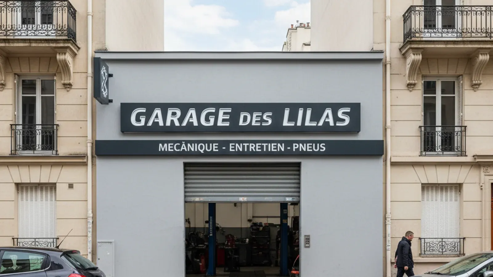 Exemple d'enseigne lumineuse de garage automobile de quartier — design signalétique Bixent