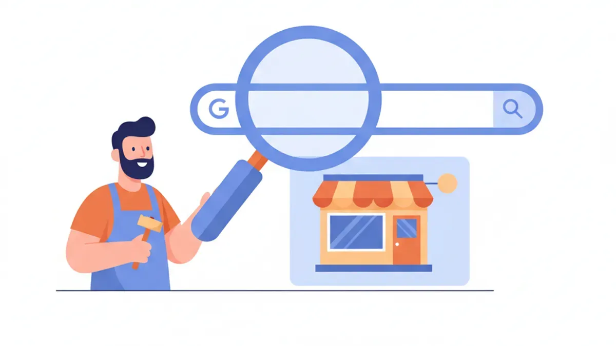 Artisan effectuant une recherche Google sur son téléphone pour vérifier la visibilité de son entreprise