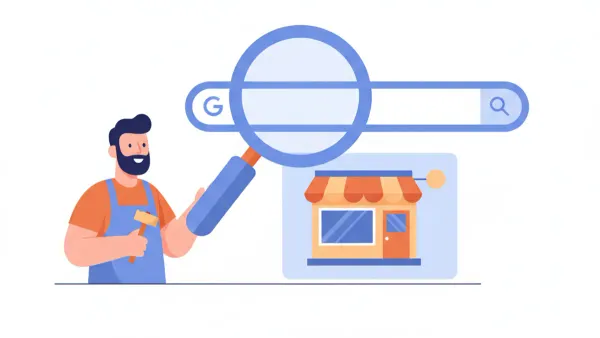 Artisan effectuant une recherche Google sur son téléphone pour vérifier la visibilité de son entreprise