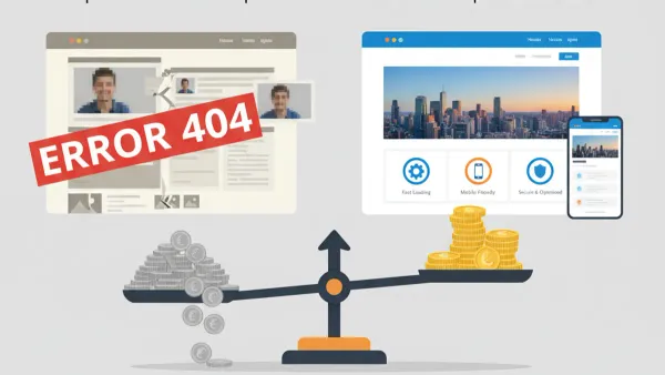 Balance comparant un site basique bon marché et un site professionnel optimisé pour artisan
