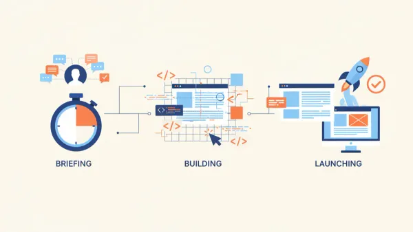 Chronomètre symbolisant la construction rapide et méthodique d'un site web professionnel pour artisan, étape par étape