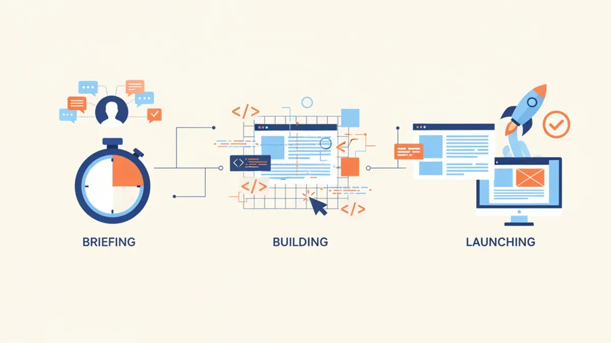 Chronomètre symbolisant la construction rapide et méthodique d'un site web professionnel pour artisan, étape par étape